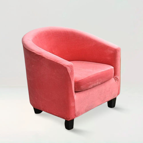 Housse de fauteuil crapaud en velours - Suzie de couleur rose sur fond beige