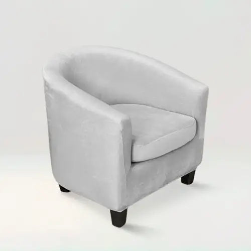 Housse de fauteuil crapaud en velours Suzie de couleur gris clair sur fond beige