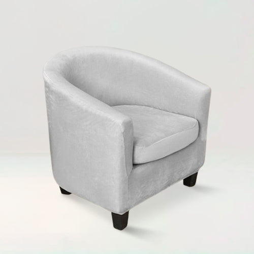 Housse de fauteuil crapaud en velours - Suzie de couleur gris clair sur fond beige