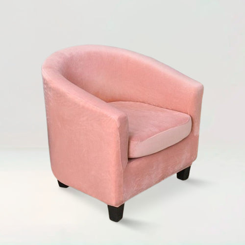 Housse de fauteuil crapaud en velours - Suzie de couleur rose clair sur fond beige