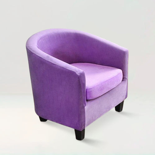 Housse de fauteuil crapaud en velours - Suzie de couleur lilas sur fond beige