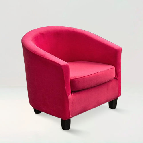 Housse de fauteuil crapaud en velours - Suzie de couleur rose fuchsia sur fond beige