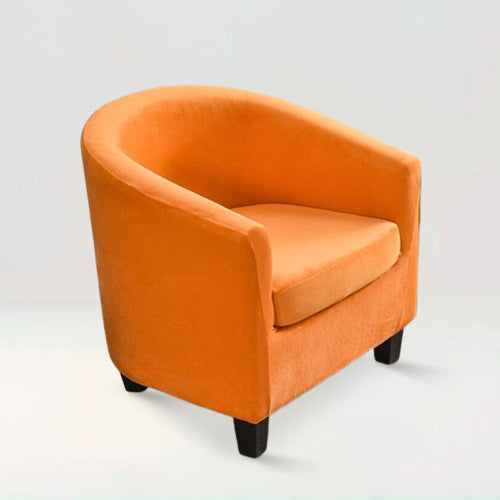 Housse de fauteuil crapaud en velours - Suzie de couleur orange sur fond beige