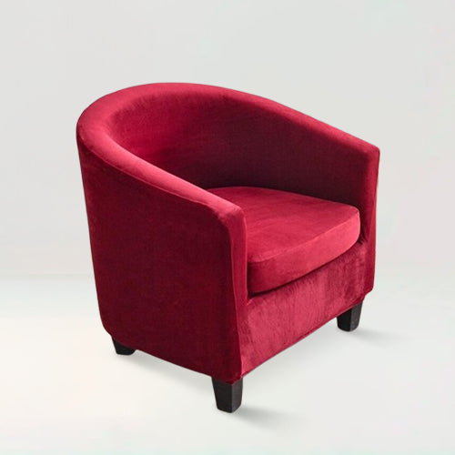 Housse de fauteuil crapaud en velours - Suzie de couleur rouge sur fond beige