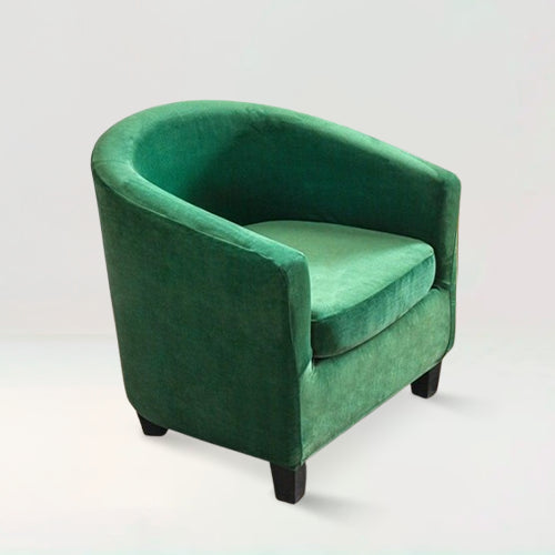 Housse de fauteuil crapaud en velours - Suzie de couleur vert sur fond beige