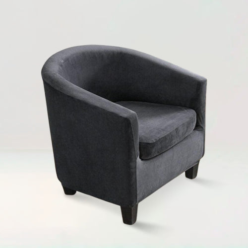 Housse de fauteuil crapaud en velours - Suzie de couleur gris foncé sur fond beige