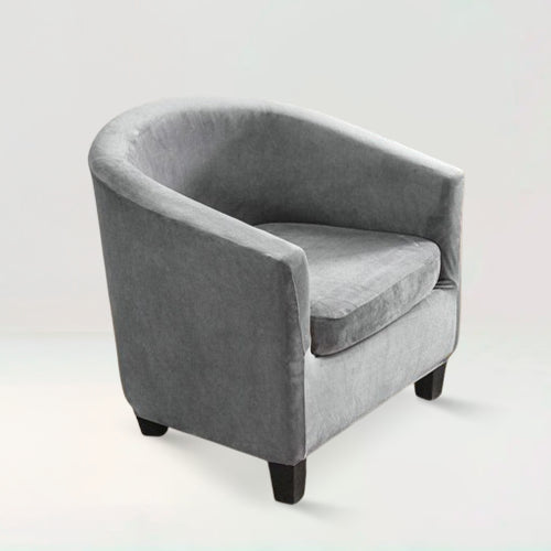 Housse de fauteuil crapaud en velours - Suzie de couleur gris sur fond beige