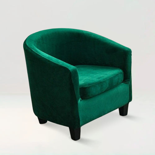 Housse de fauteuil crapaud en velours - Suzie de couleur vert foncé sur fond beige