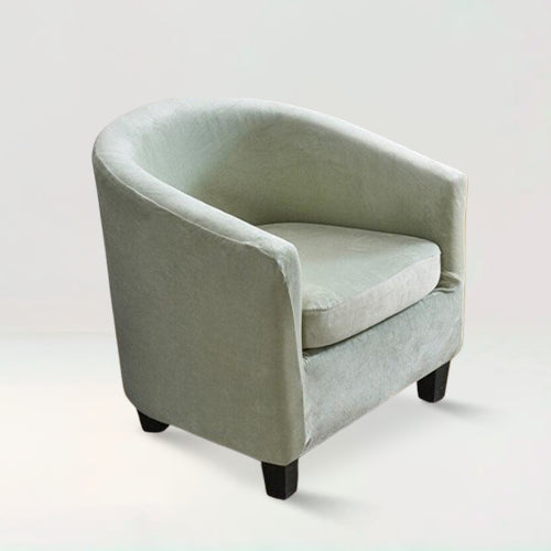 Housse de fauteuil crapaud en velours - Suzie de couleur vert clair sur fond beige