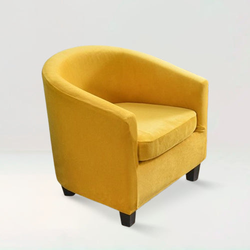 Housse de fauteuil crapaud en velours - Suzie de couleur jaune sur fond beige