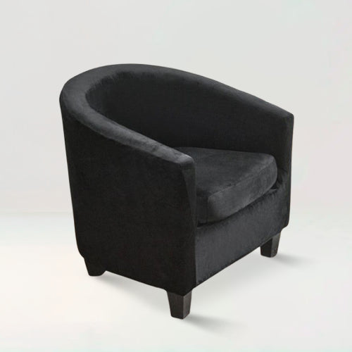 Housse de fauteuil crapaud en velours - Suzie de couleur noir sur fond beige