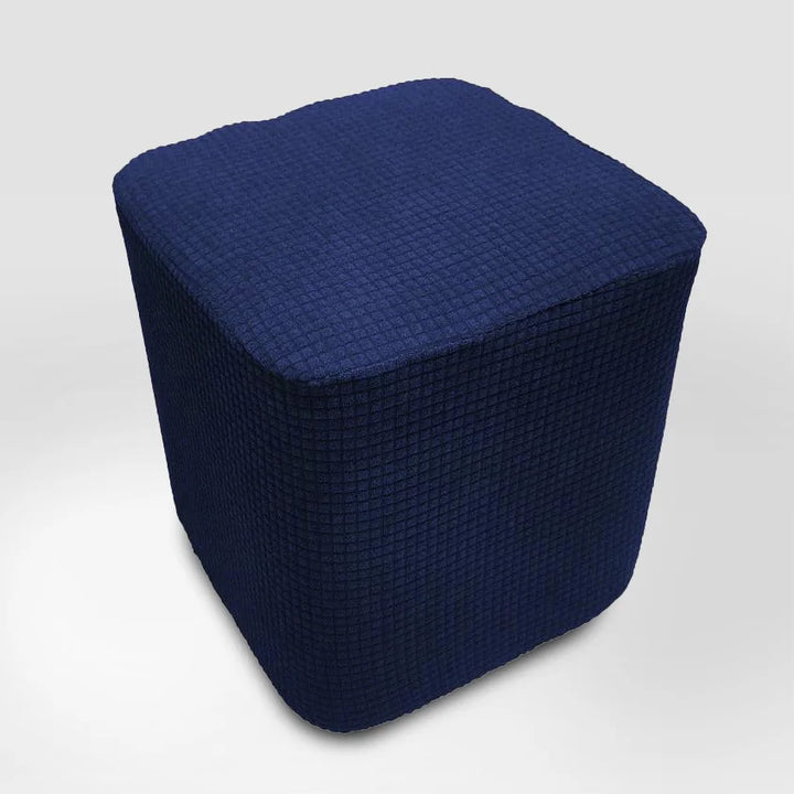 Housse de pouf carré en jacquard Floriane de couleur bleu marine