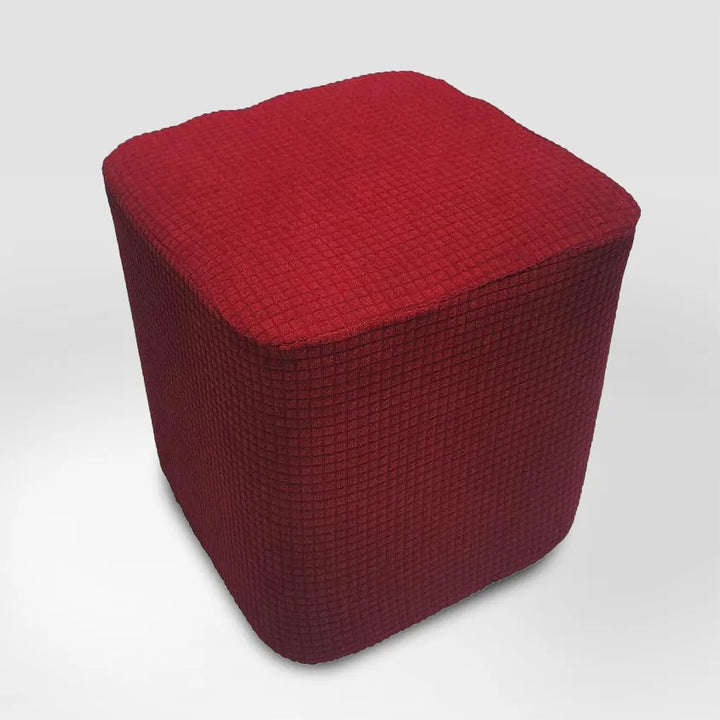 Housse de pouf carré en jacquard Floriane de couleur bordeaux