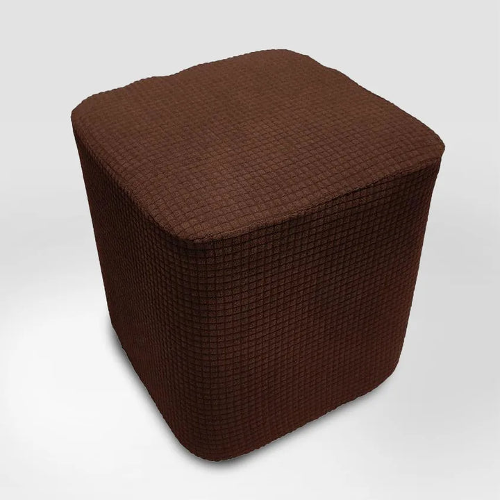 Housse de pouf carré en jacquard Floriane de couleur brun