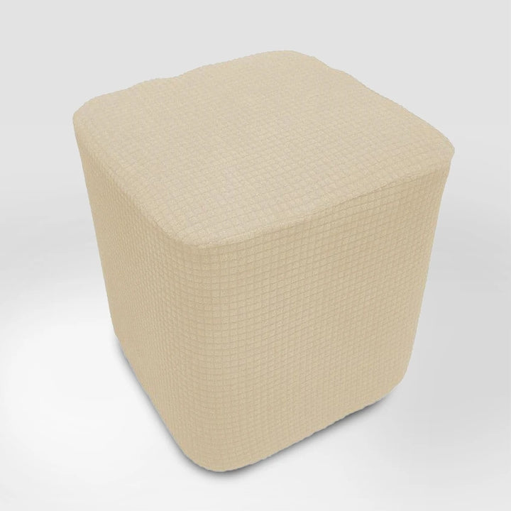 Housse de pouf carré en jacquard Floriane de couleur crème