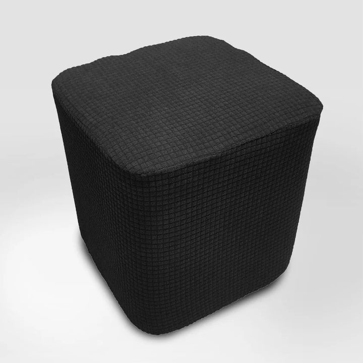Housse de pouf carré en jacquard Floriane de couleur noir