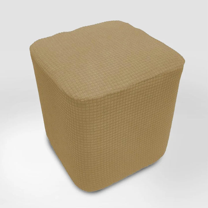 Housse de pouf carré en jacquard Floriane de couleur taupe