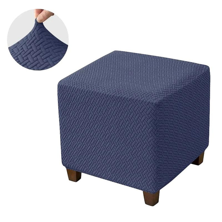 Housse de repose pied carré en jacquard effet tressé Penelope de couleur bleu marine