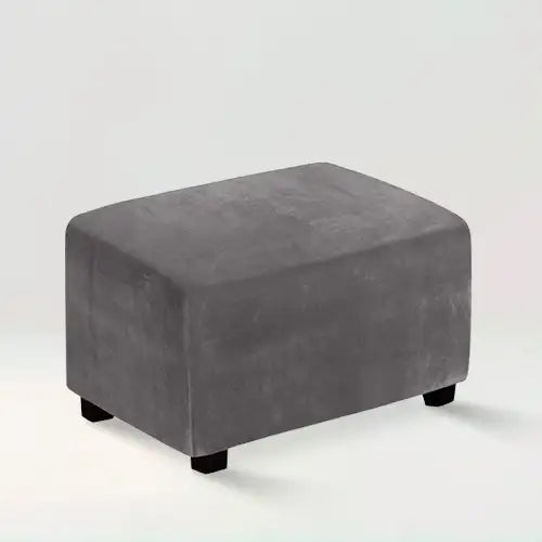 Housse de repose pied rectangle en velours Stella de couleur gris sur fond beige