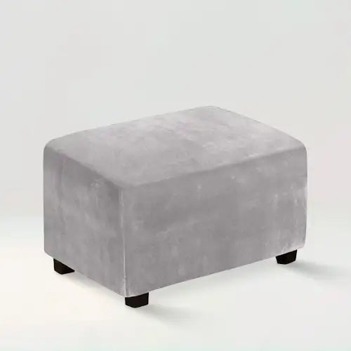Housse de repose pied rectangle en velours Stella de couleur gris clair sur fond beige
