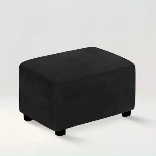 Housse de repose pied rectangle en velours Stella de couleur noir sur fond beige