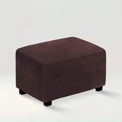 Housse de repose pied rectangle en velours Stella de couleur marron sur fond beige