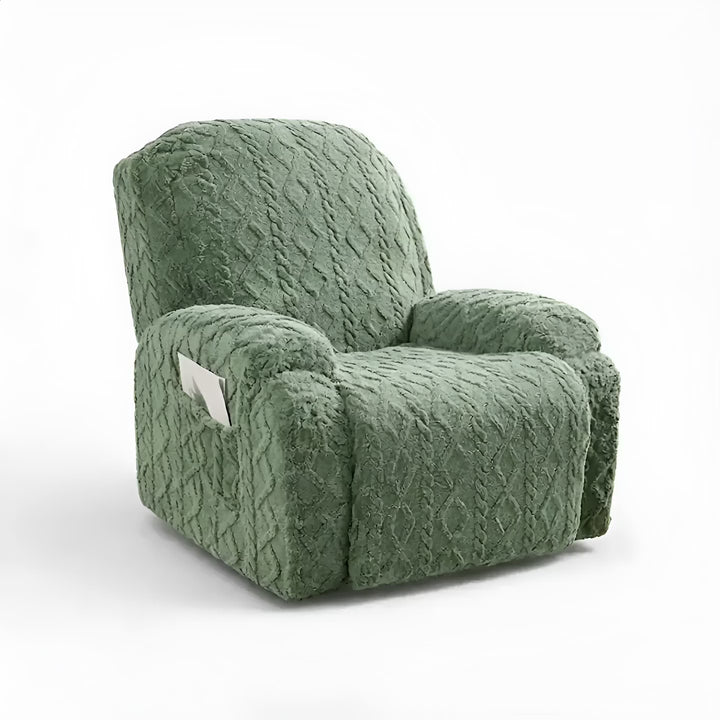 Housse de fauteuil inclinable en tissu peluche épais Elisa de couleur vert vue 360°