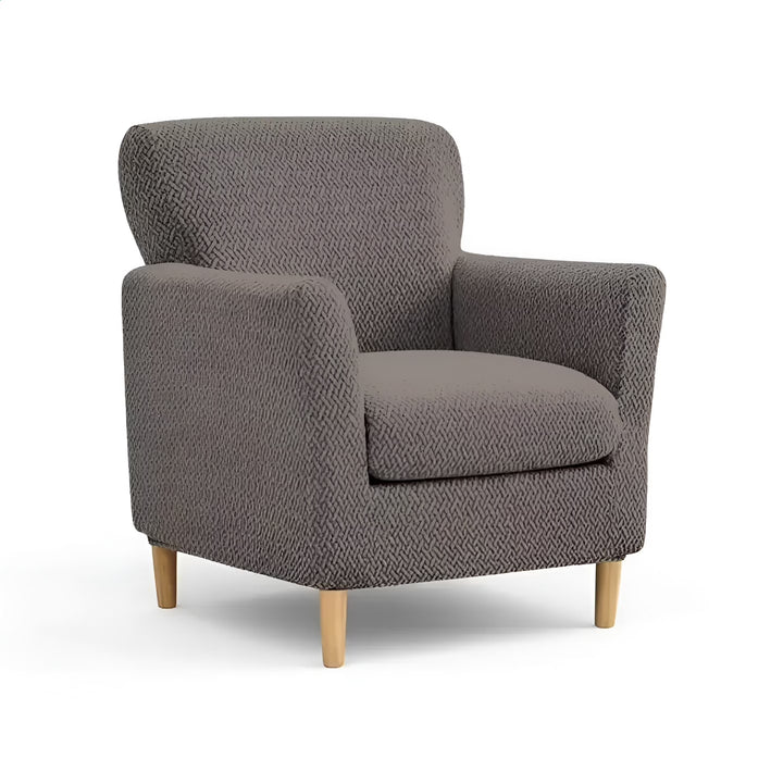 Housse de fauteuil club en jacquard effet tressé Rosa de couleur taupe vue 360°