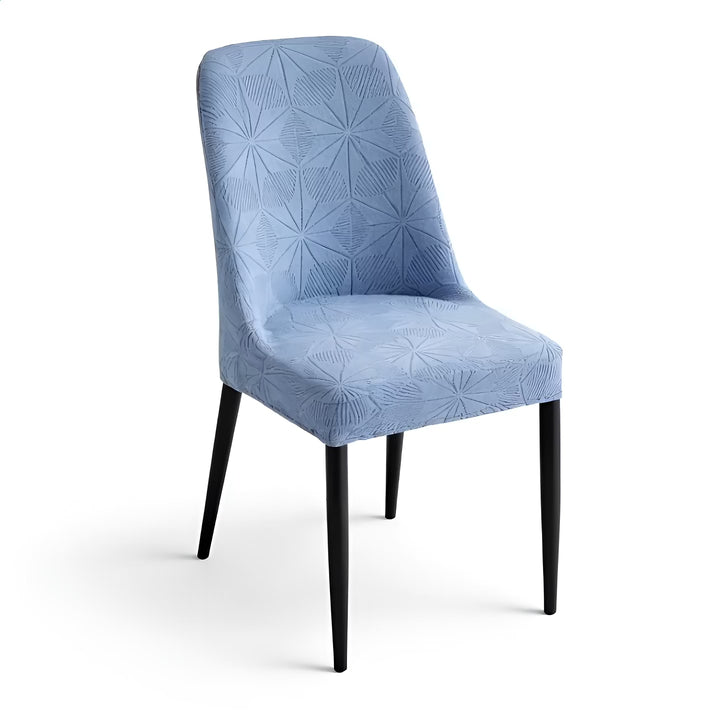 housse de chaise ovale en jacquard forme étoilée Lya de couleur bleu vue 360°