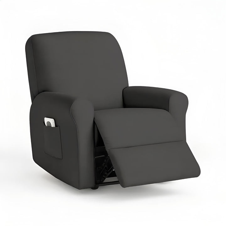 Housse de fauteuil inclinable en tissu Auriana de couleur gris foncé vue 360°