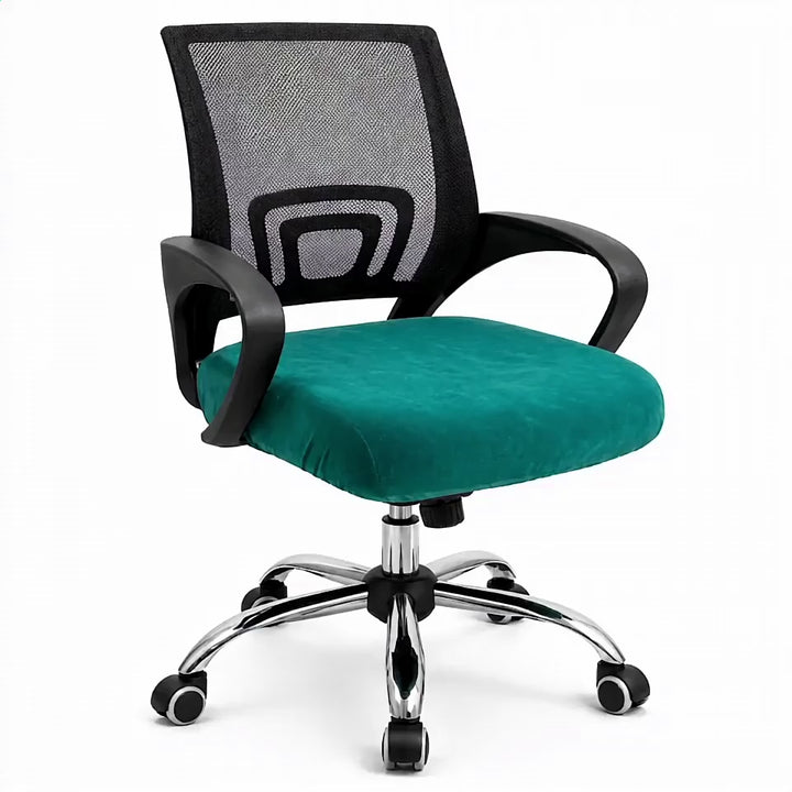 housse de siege pour chaise de bureau velours ornella bleu canard vue 360°