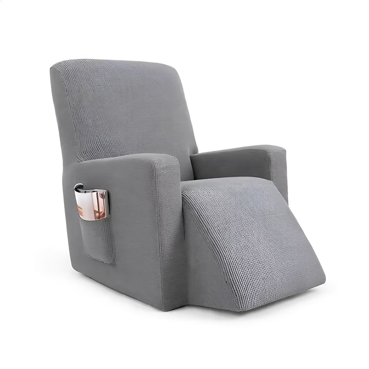 Housse de fauteuil relax inclinable en jacquard Nancy de couleur gris clair vue 360°