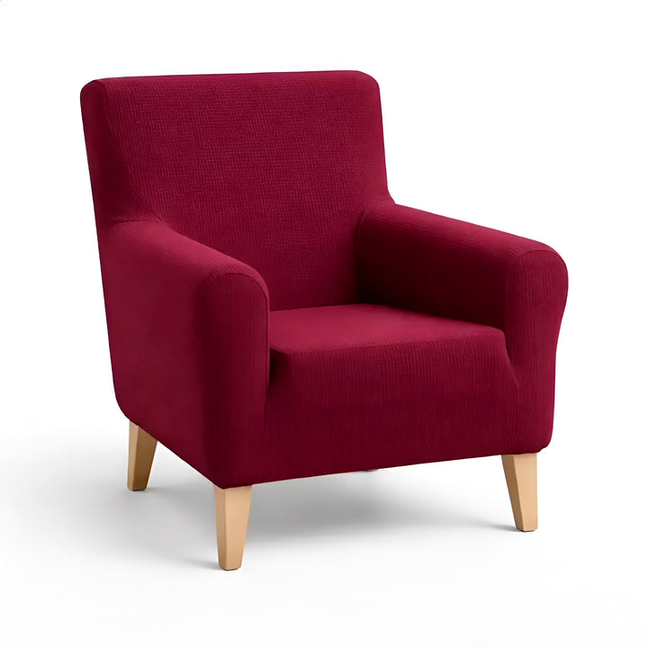 Housse de fauteuil en jacquard Lucile de couleur bordeaux vue 360°