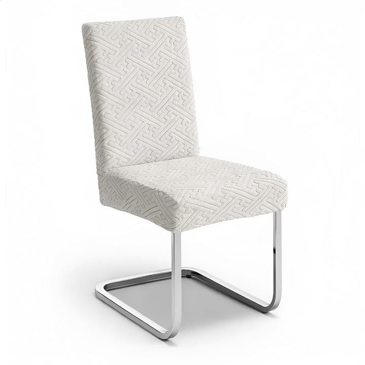 Housse de chaise en jacquard effet labyrinthe Violeta de couleur gris clair vue 360°