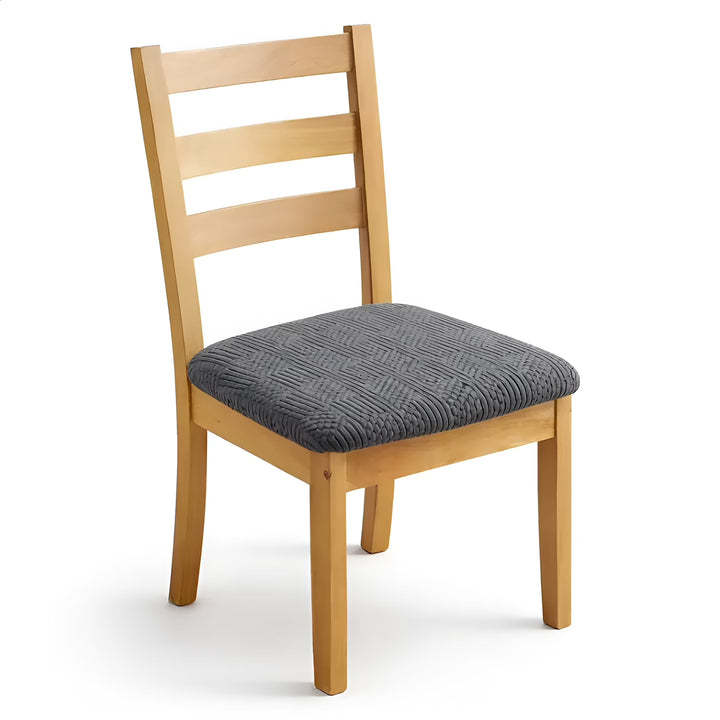 housse de siège de chaise en jacquard effet lignes Leana de couleur gris foncé vue 360°