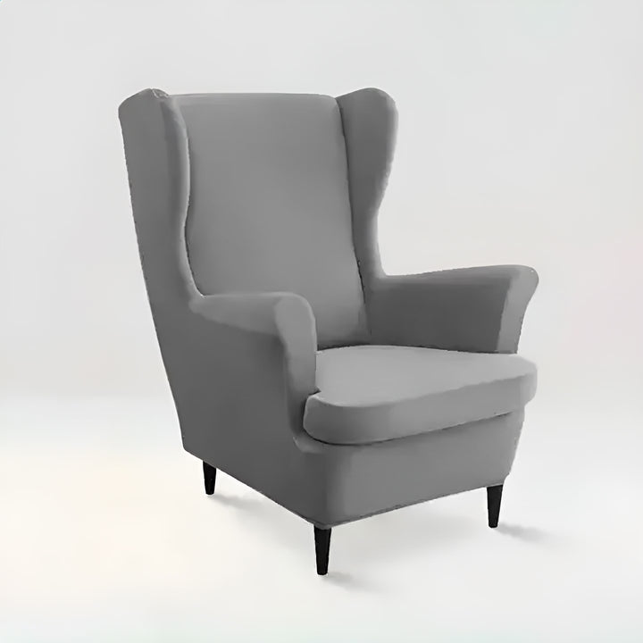 Housse de fauteuil à oreilles en velours Zina de couleur gris vue 360°