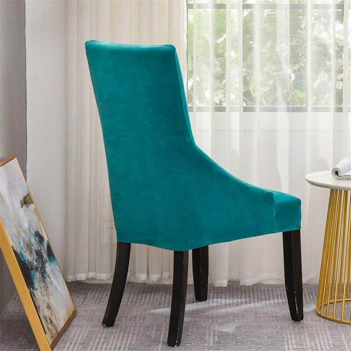 Housse de chaise incliné en velours Océane de couleur turquoise vue de dos